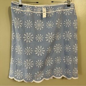 Talbots Womens Plus Eyelid Embroidery Blue Floral Women's Skirt Lined 14W NWT